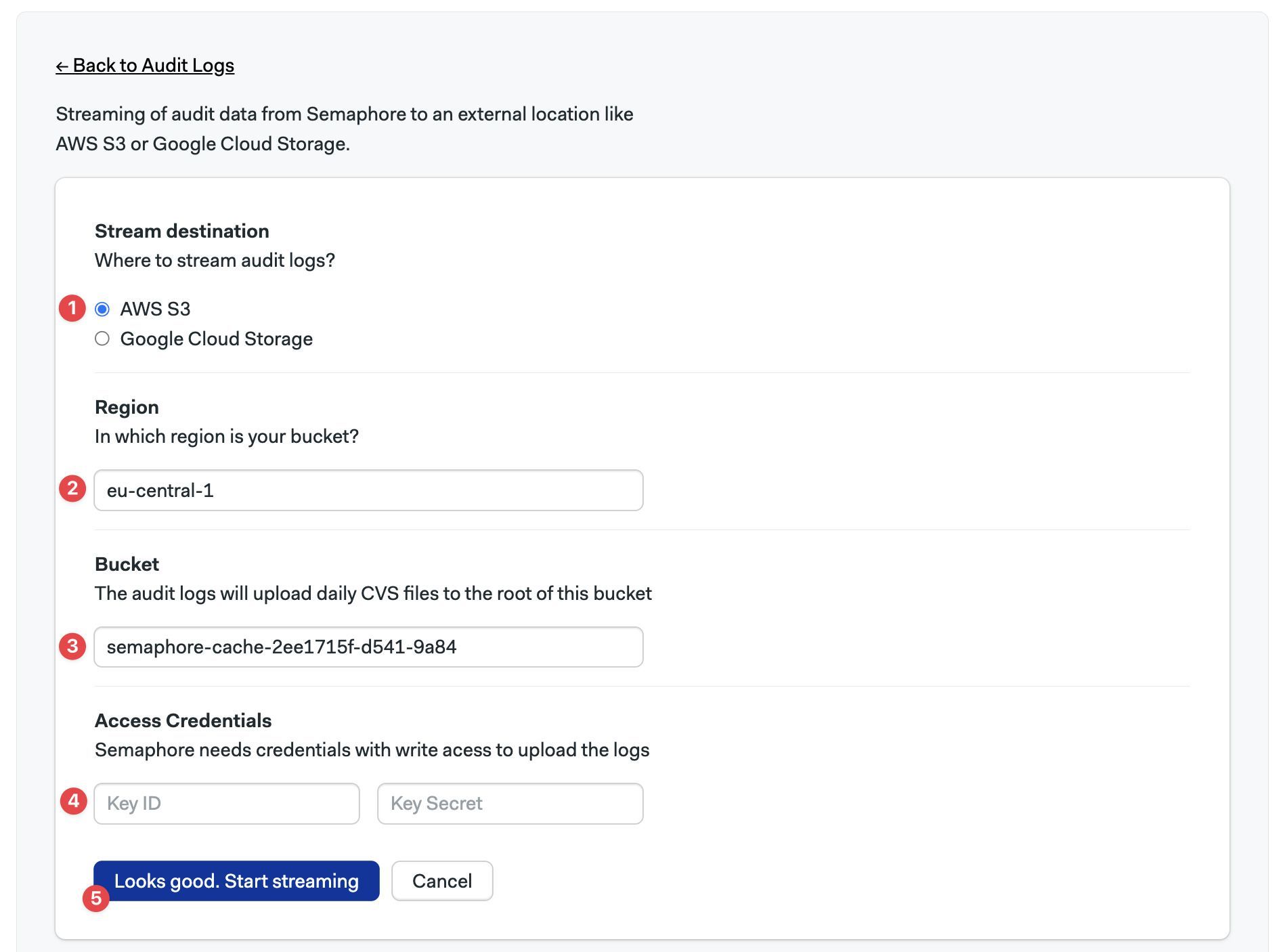 Configuring Audit log streaming