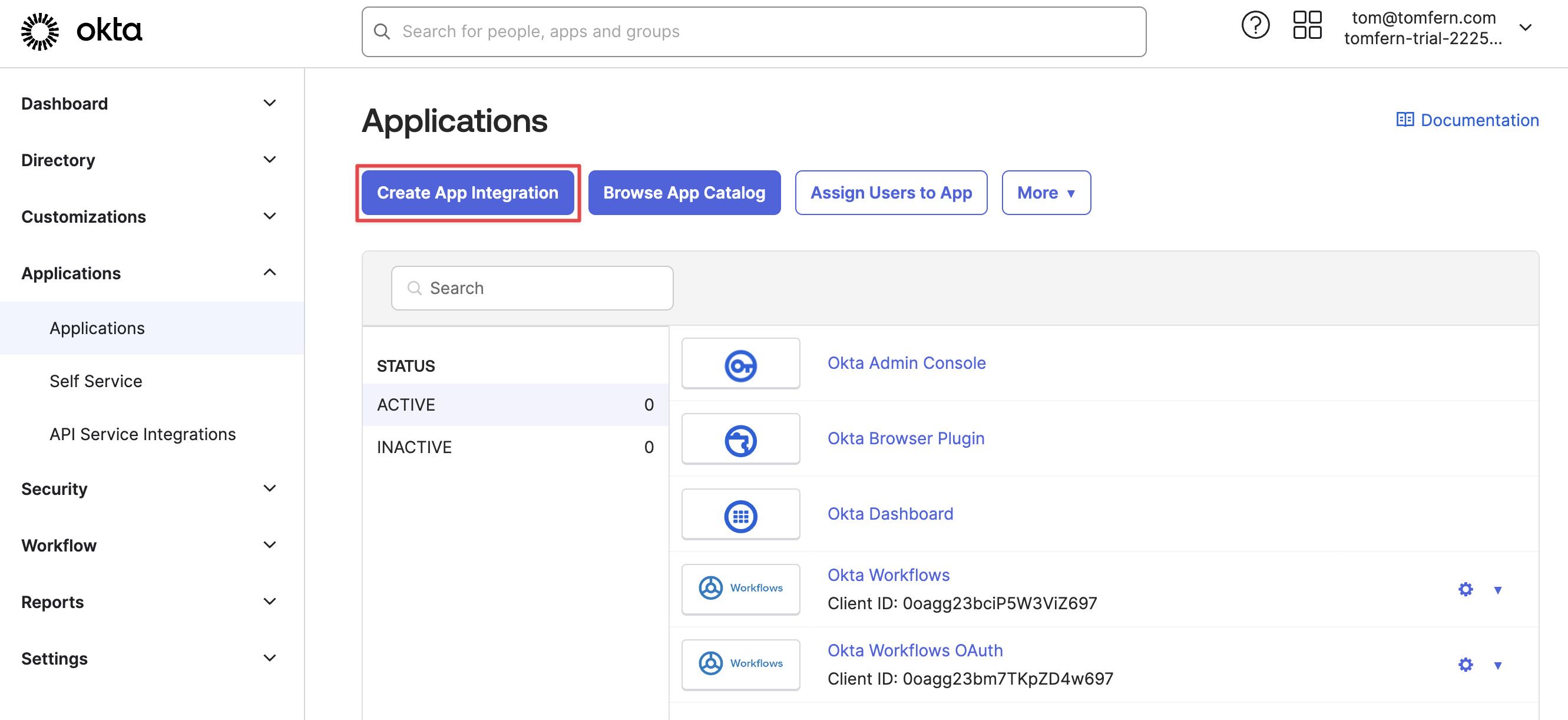 Creating an app integration on Okta