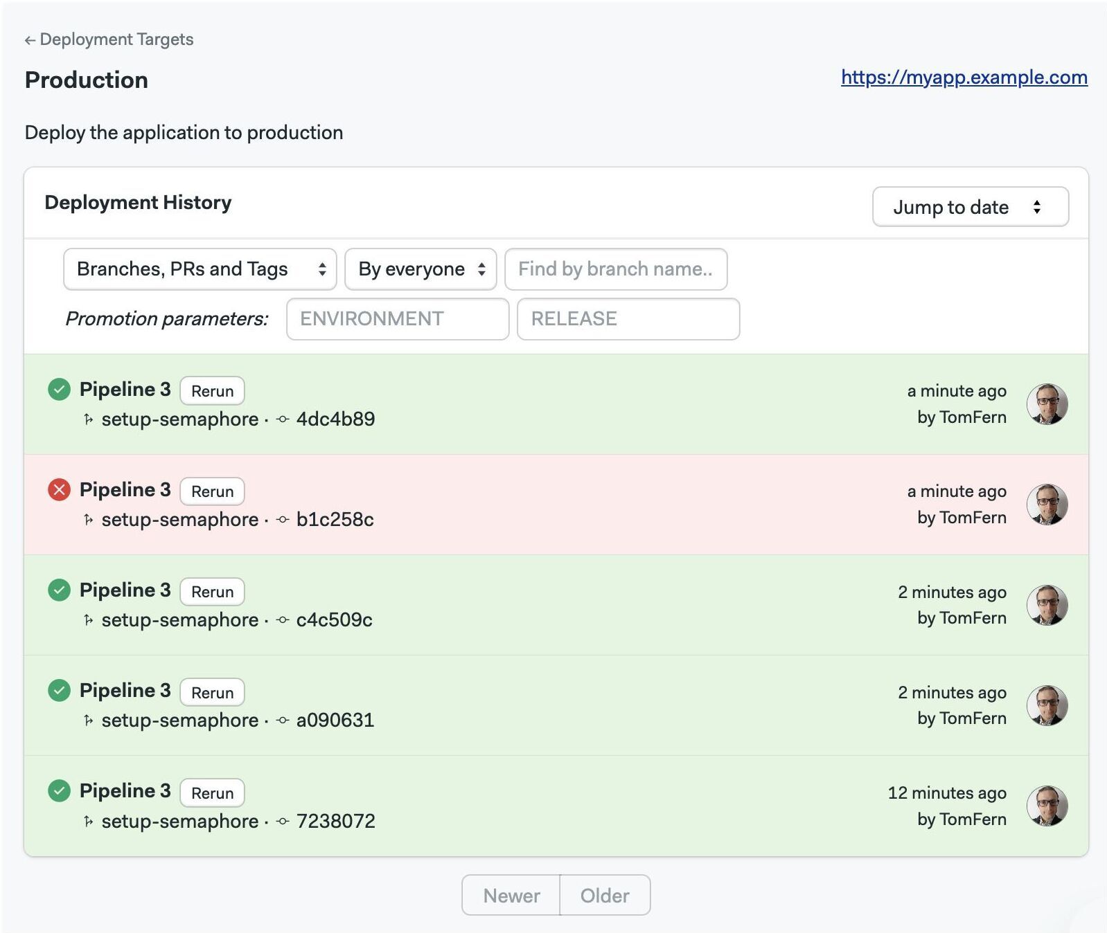 Deployment history details