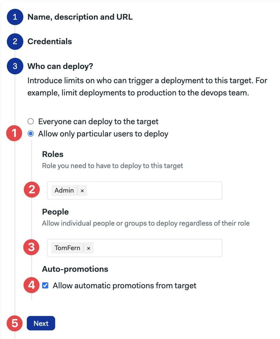 Configuring granular access permissions for the deployment target