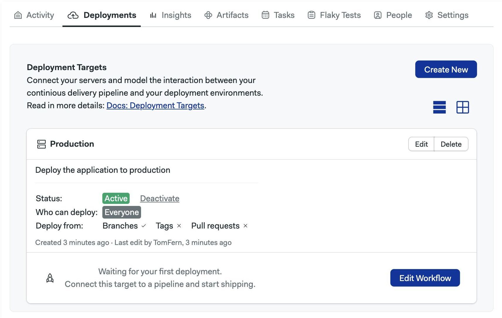 Deployment target created