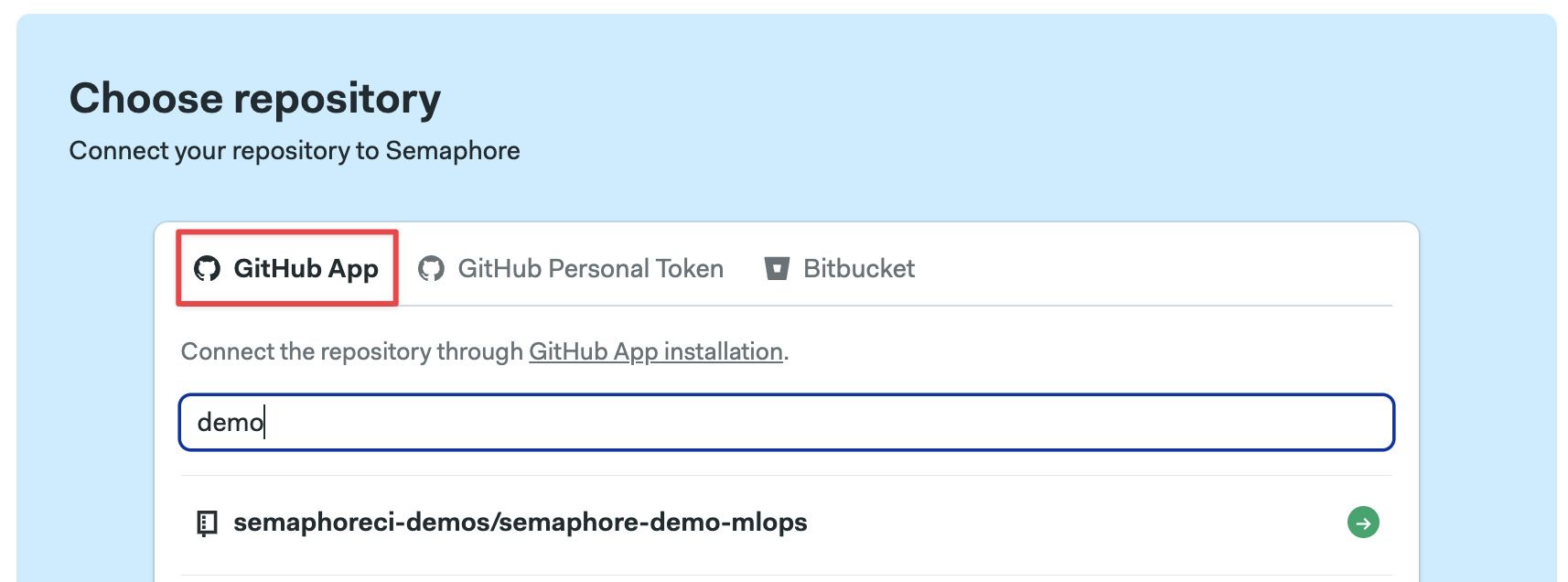 Selecting the GitHub app tab