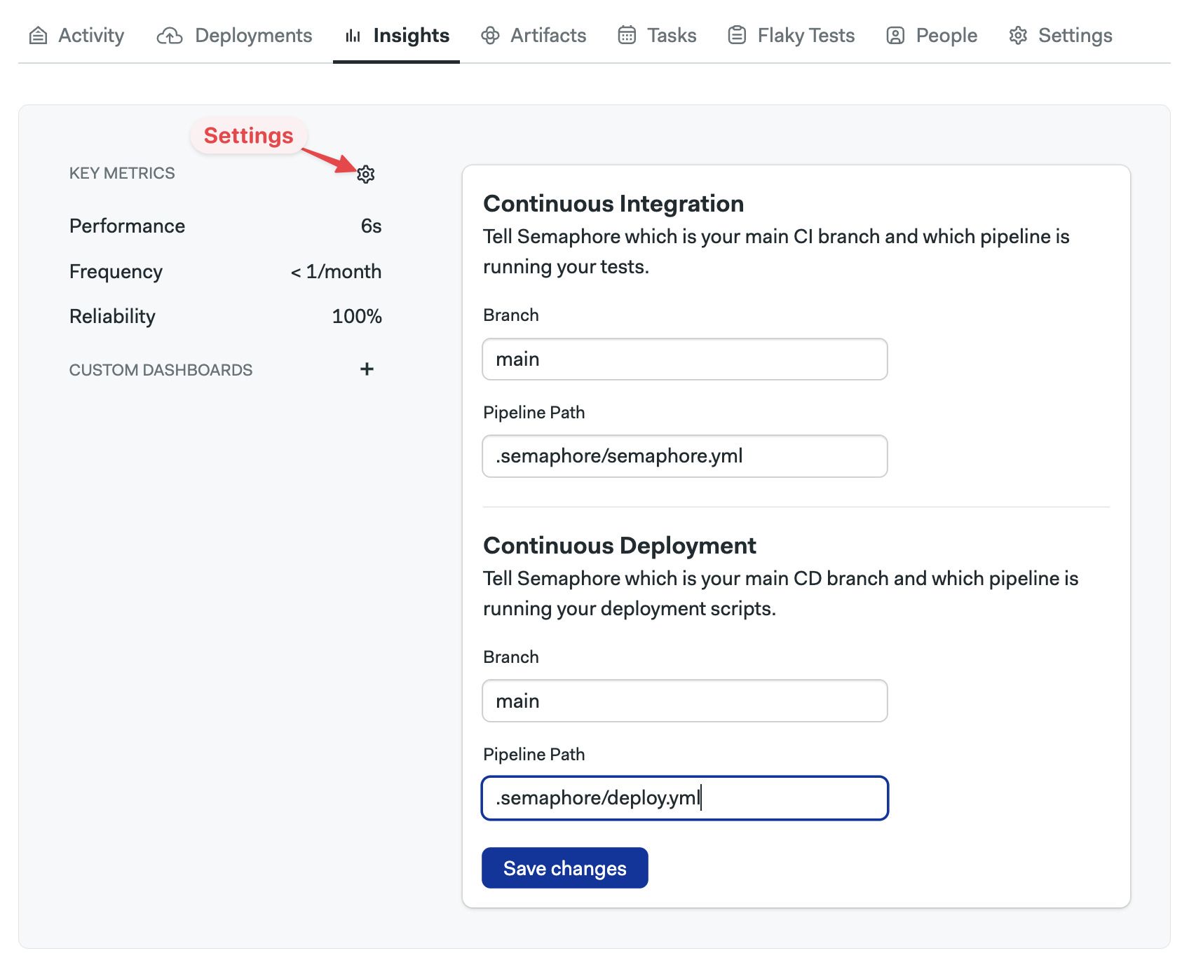 Settings for Project Insights