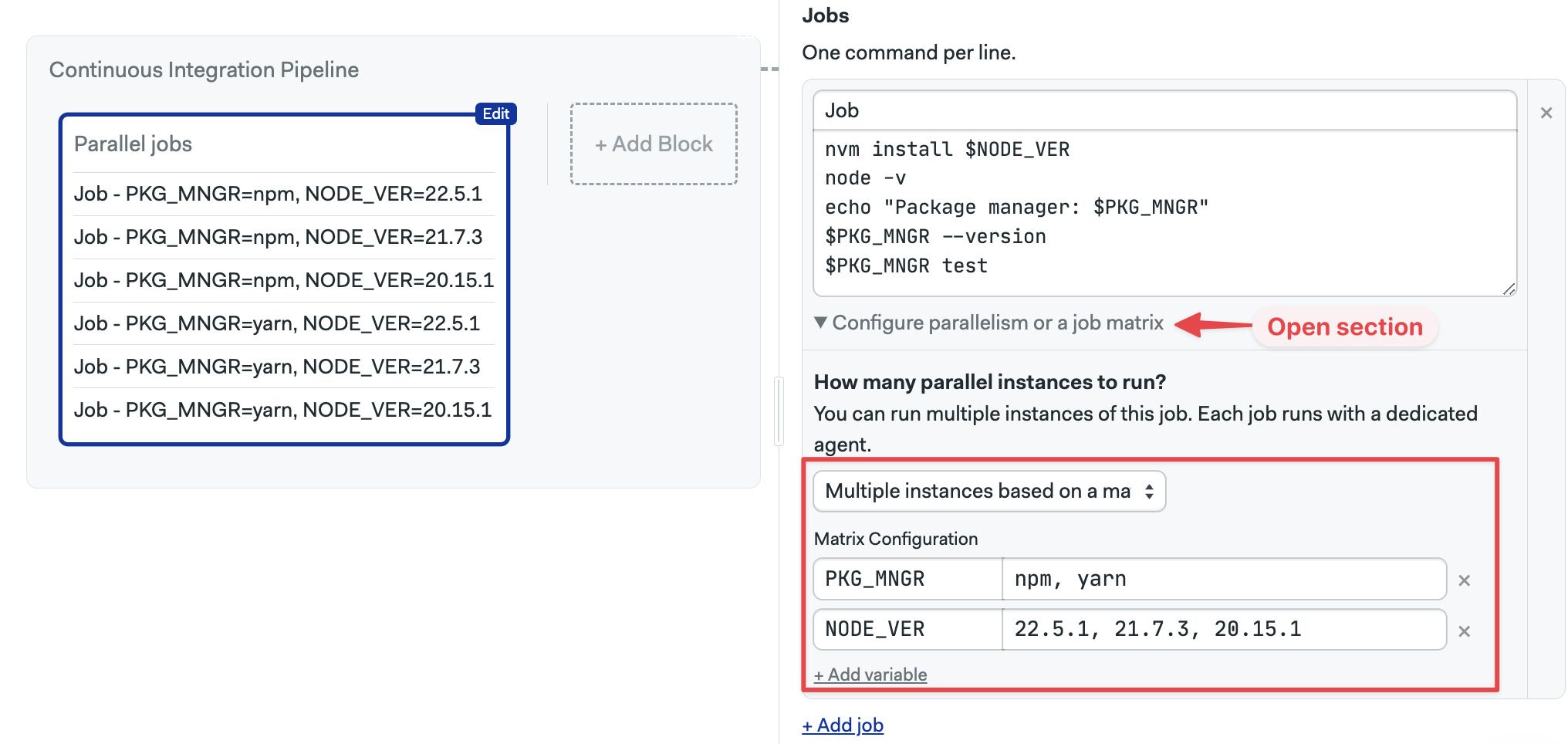 Configuring job matrix