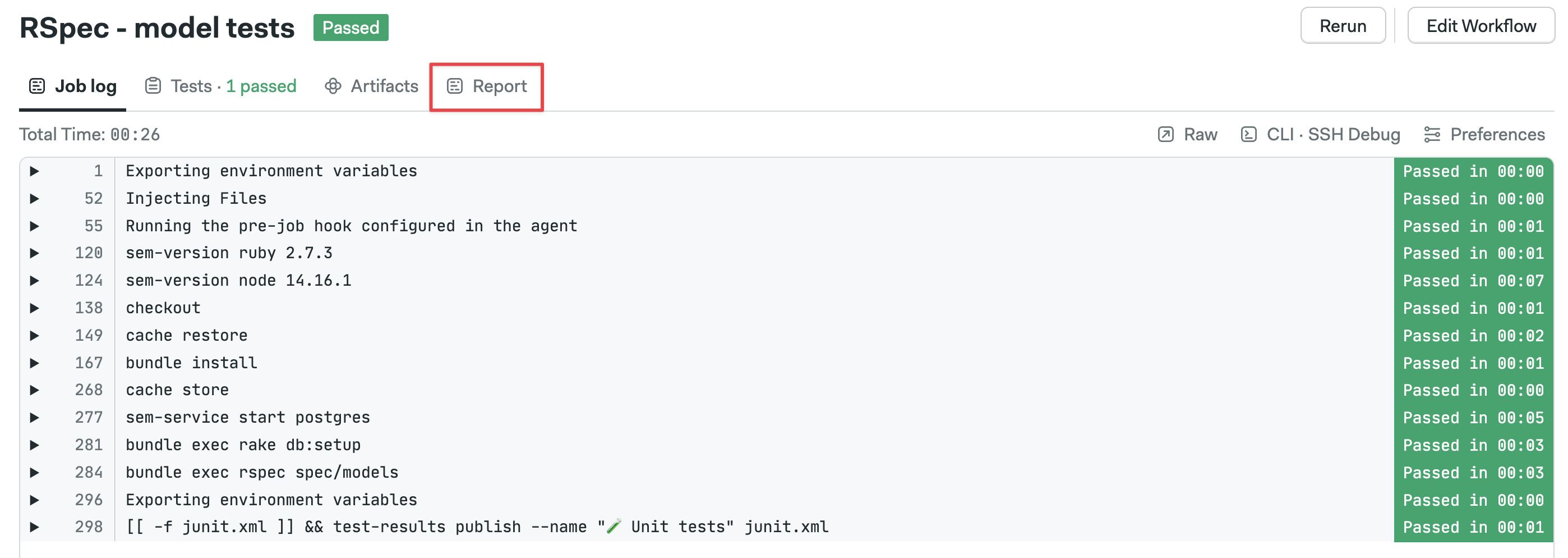 Job reports tab location