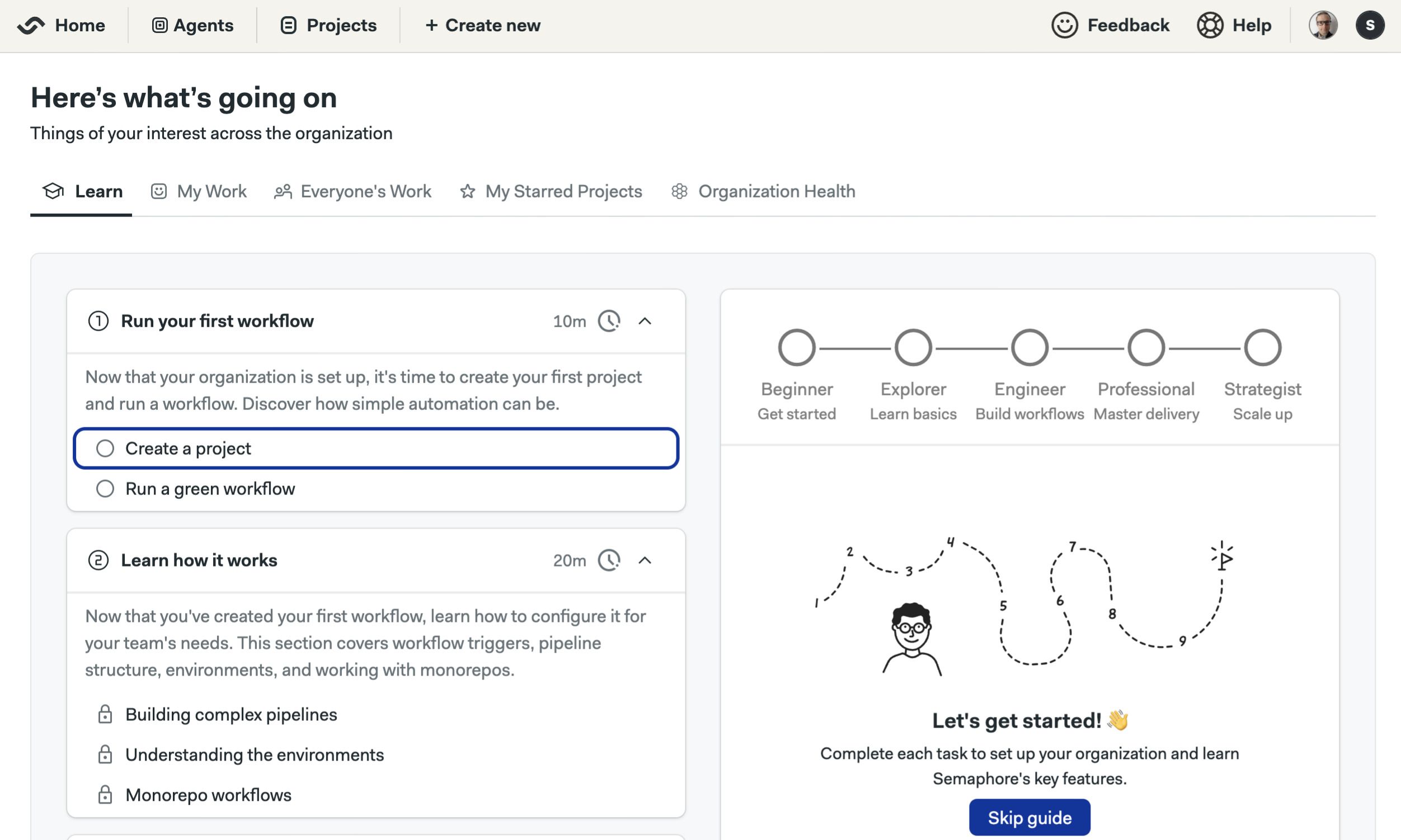 Onboarding guide screen