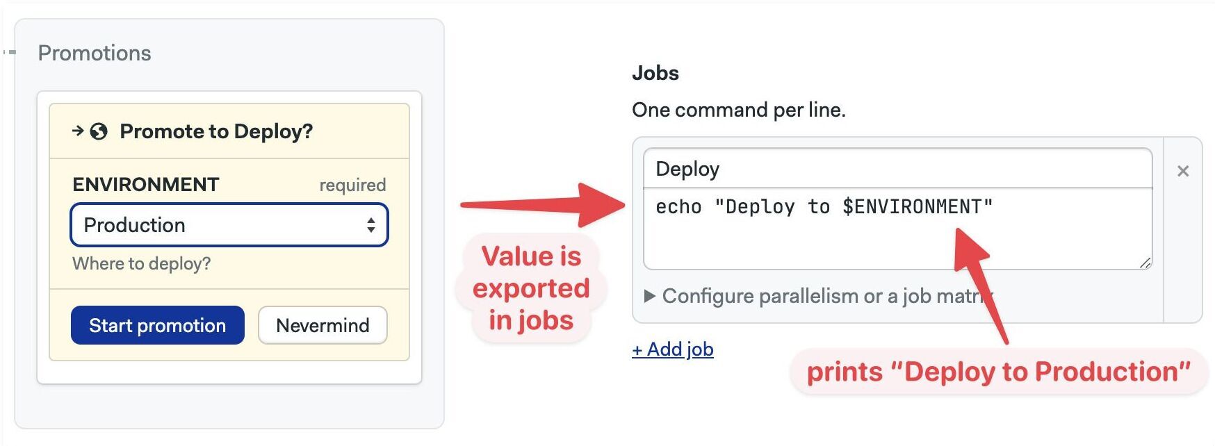 Using parameters a environment variables in jobs