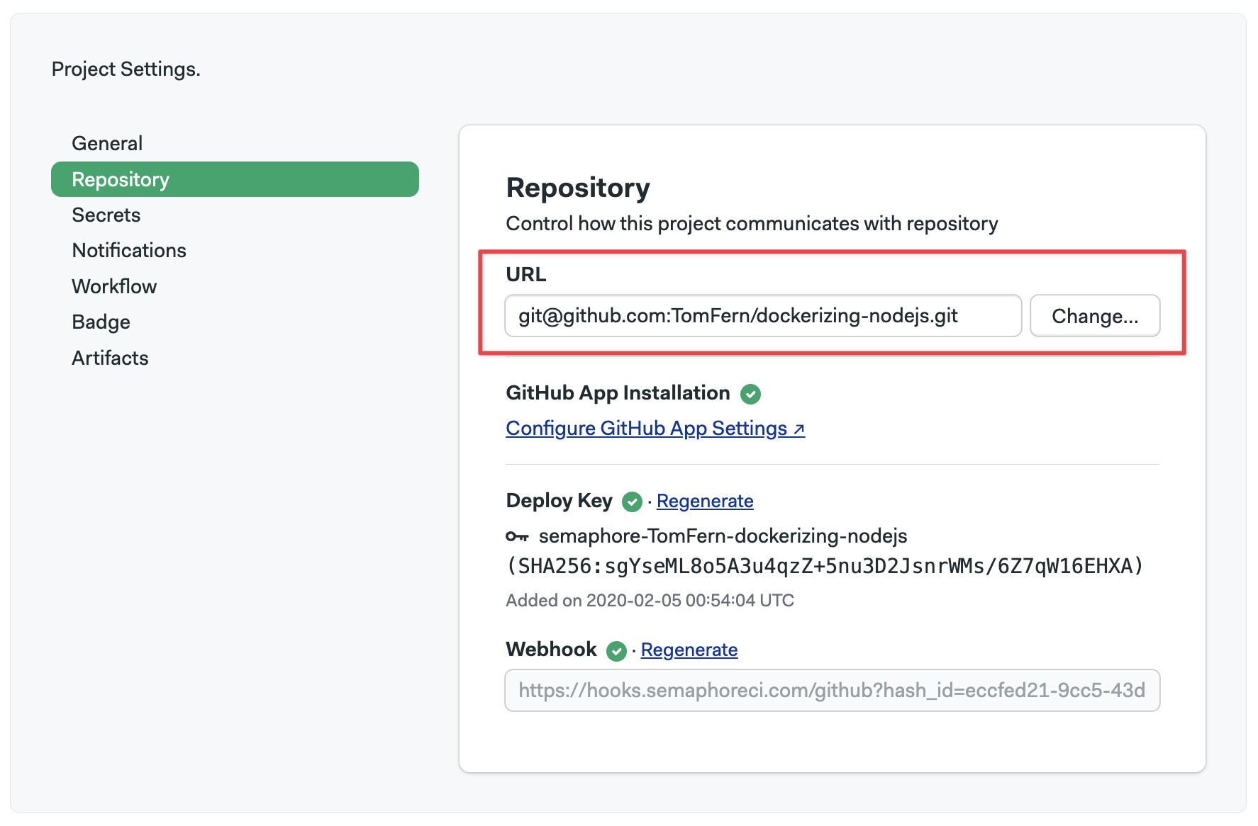 Changing the repository URL in Semaphore