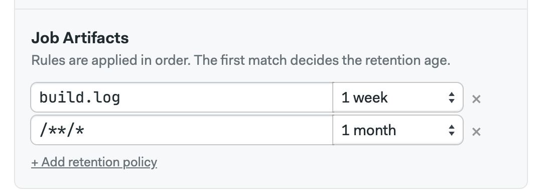 Setting up job artifact retention policies