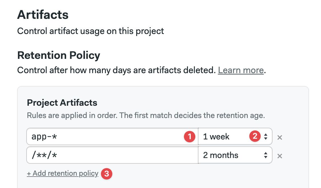 Setting up project artifact retention policies