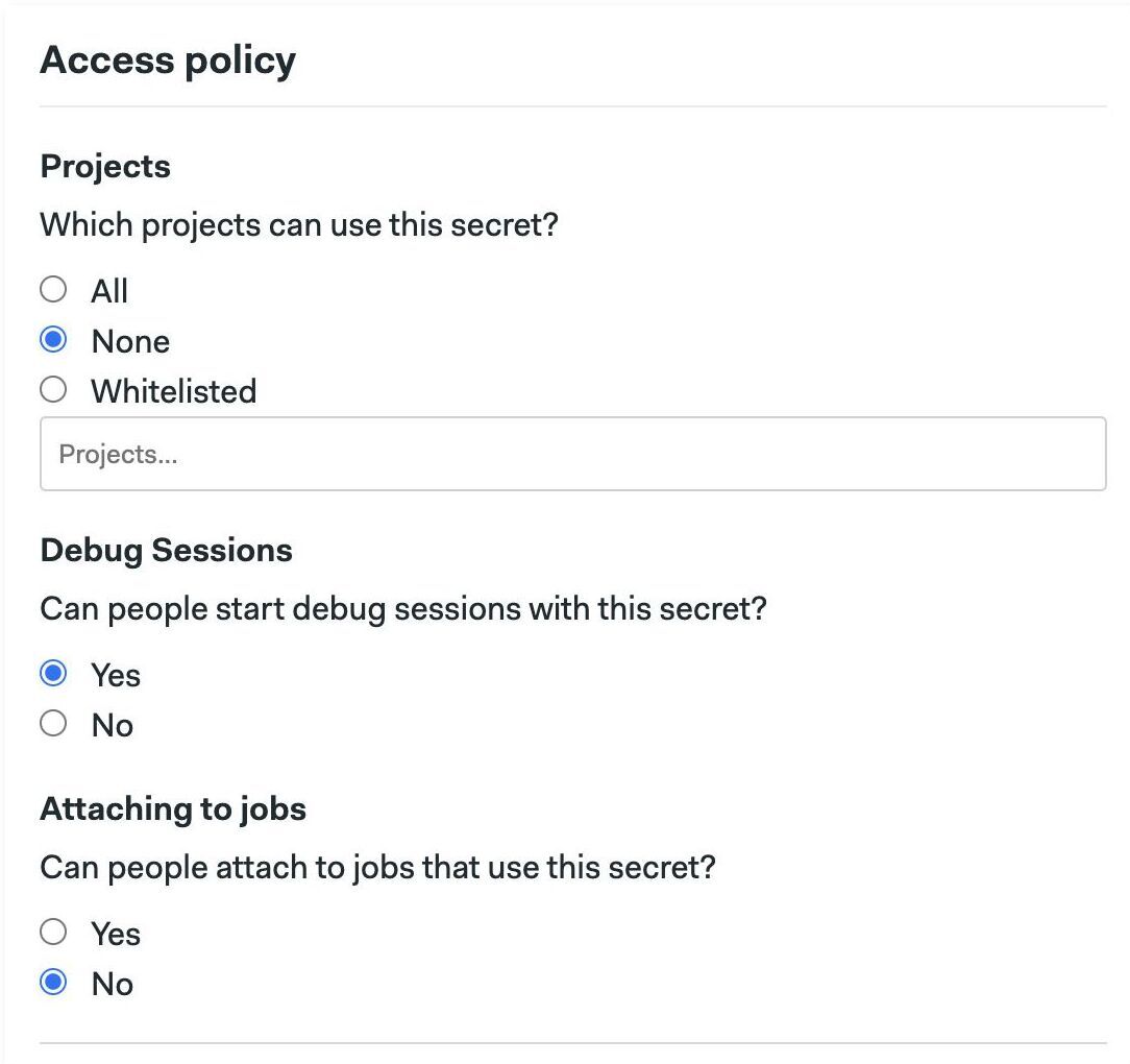 Managing access policies for secrets