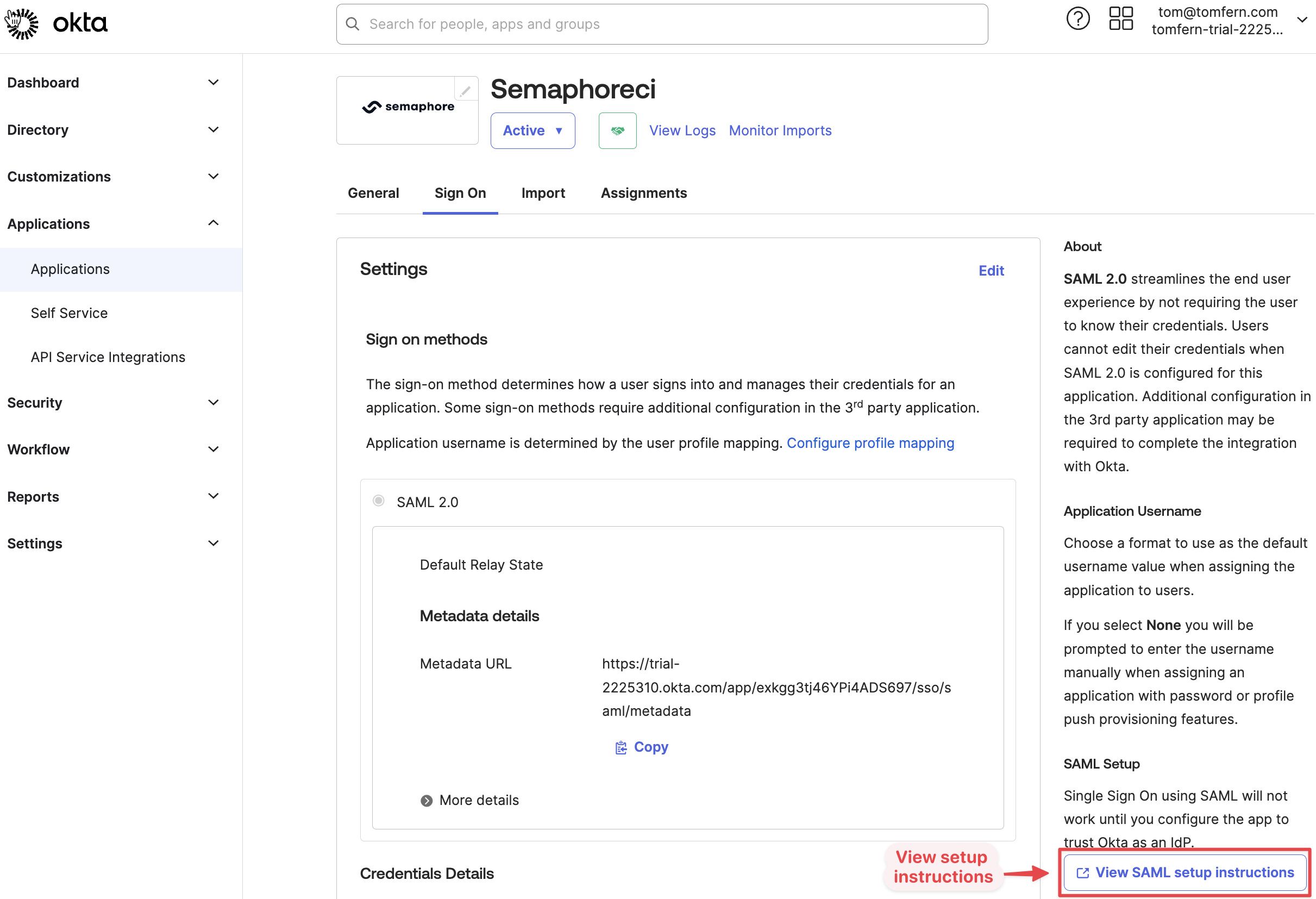 View SAML setup instructions