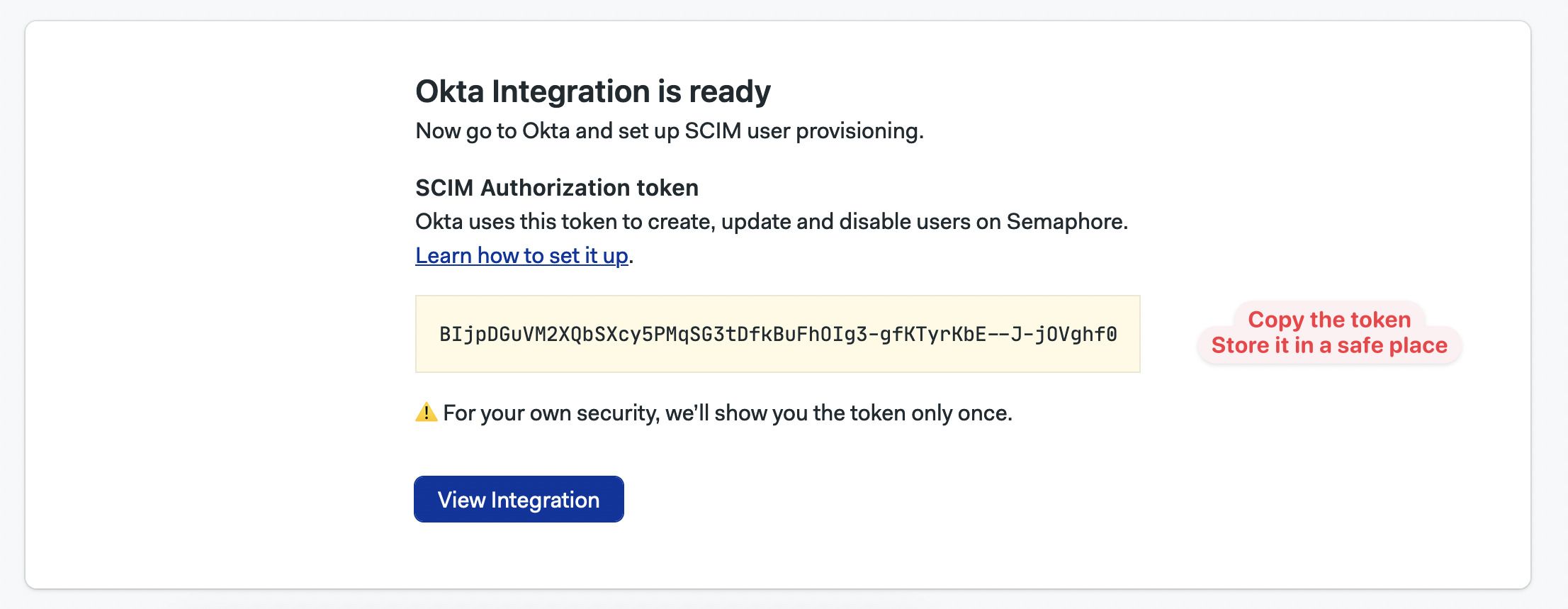 Semaphore showing authorization token