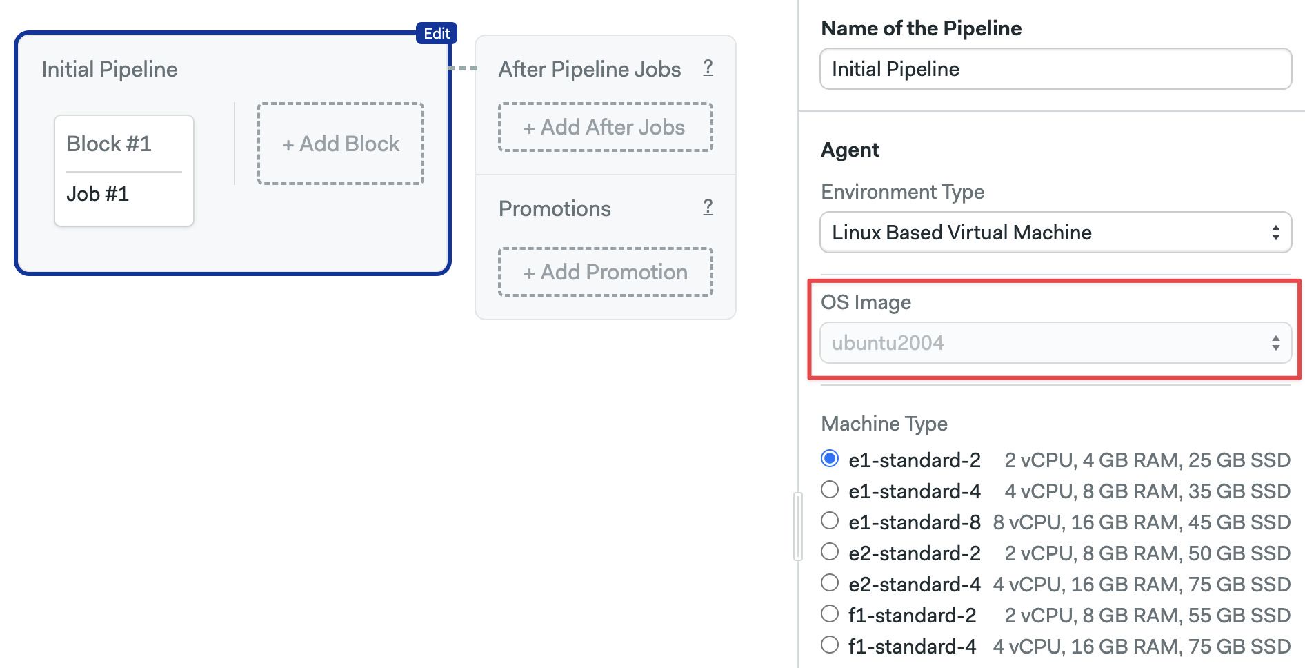 Selecting the Ubuntu 20.04 using the workflow editor