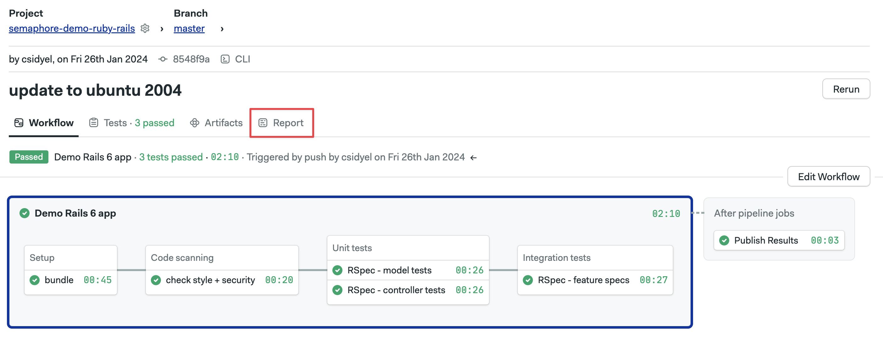 Workflow reports tab location